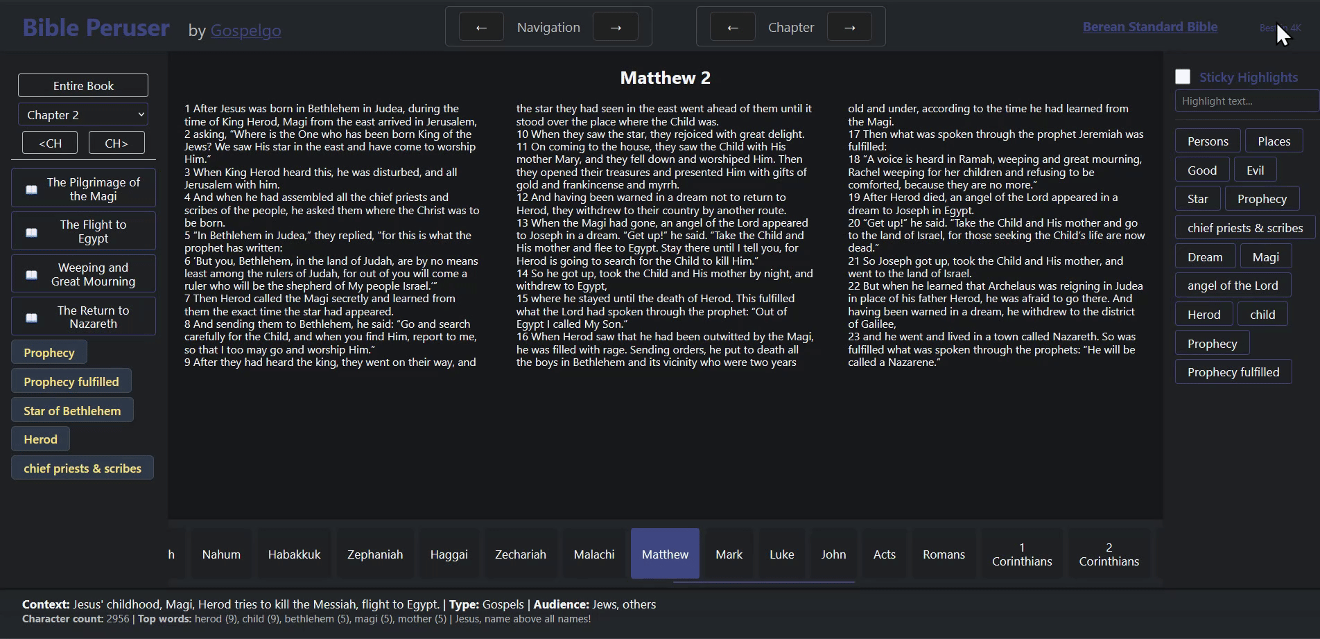 Bible Peruser feature, shows interactive exploration