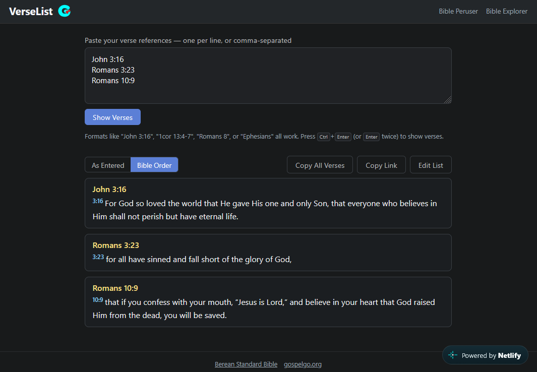 Verse List screenshot.